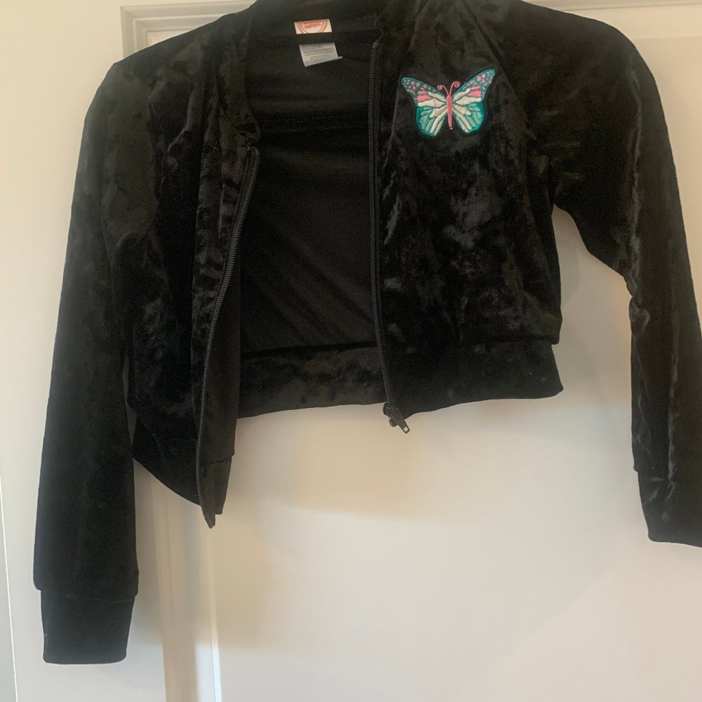 Girls Velvet Light Jacket with Butterfly